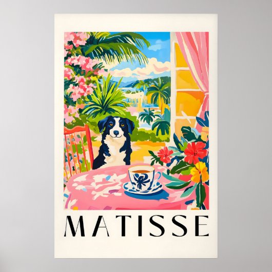 Border Collie Matisse Print Funny Dog & Coffee (Voorkant)
