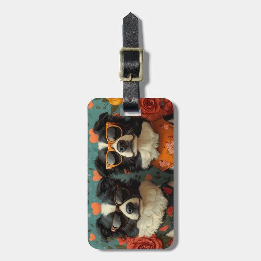 Border Collie met hart Rozen Valentijnsdag Bagagelabel (Voorkant verticaal)
