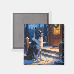 Border Collie met kerstlichtjes vakantie Magneet