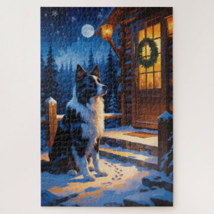 Border Collie Met Kerstverlichting Vakantie Legpuzzel
