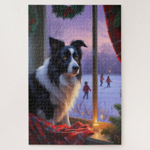 Border Collie Met Kerstverlichting Vakantie Legpuzzel