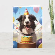 Border Collie met verjaardagstaart Kaart