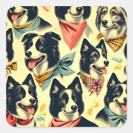 Border Collie naadloos Vierkante Sticker (Voorkant)