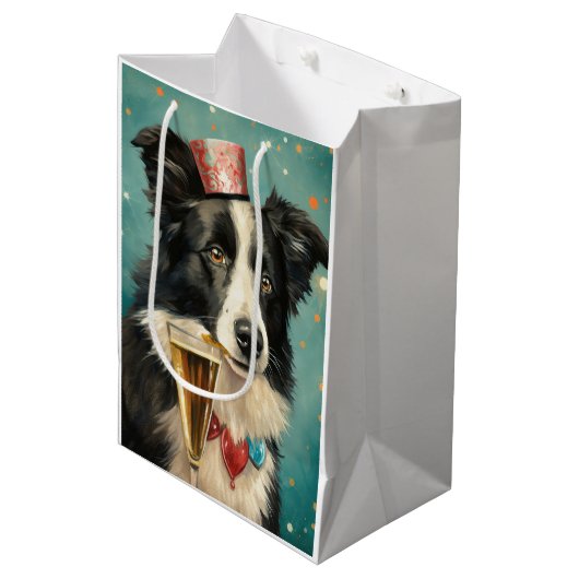 Border Collie Nieuwjaar Medium Cadeauzakje (Voorkant Gekanteld)