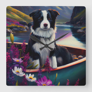Border Collie op een Peddel: Een Schitterend Avont Vierkante Klok