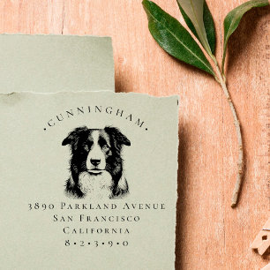 Border Collie Pet Dog Familienaam & Retour Adres Rubberstempel