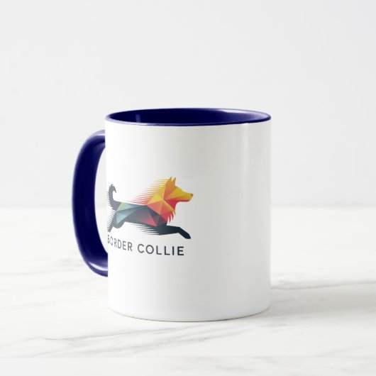 Border collie poligonal en amarillo y azul mok (Voorkant links)