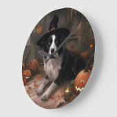 Border Collie Pumpkins Halloween Eng Grote Klok (Hoek)