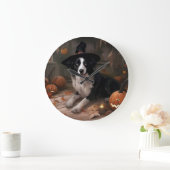 Border Collie Pumpkins Halloween Eng Grote Klok (Huis)