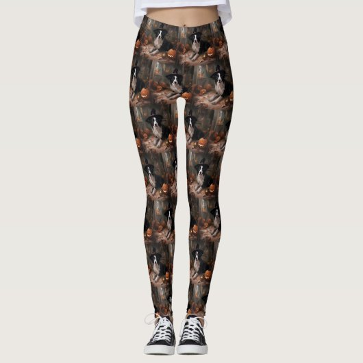 Border Collie Pumpkins Halloween Eng Leggings (Voorkant)