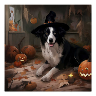 Border Collie Pumpkins Halloween Eng Perfect Poster