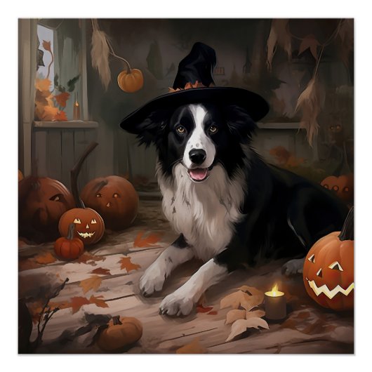 Border Collie Pumpkins Halloween Eng Perfect Poster (Voorkant)