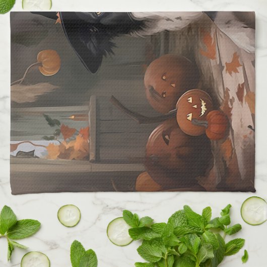 Border Collie Pumpkins Halloween Eng Theedoek (Gevouwen)