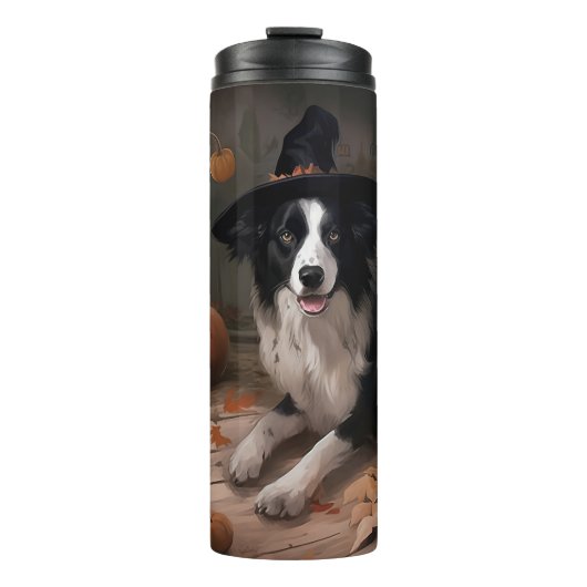 Border Collie Pumpkins Halloween Eng Thermosbeker (Voorkant)
