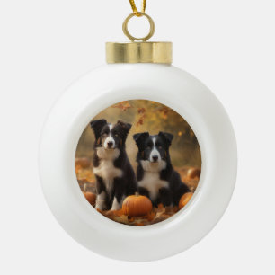 Border Collie Puppy Autumn Delight Pompoen Keramische Bal Ornament