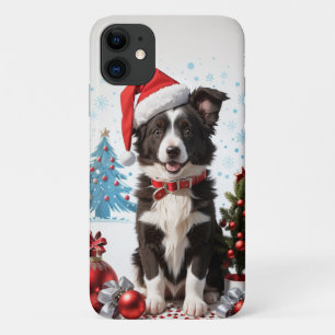 Border Collie Puppy draagt een rood Pet iPhone 11 Hoesje