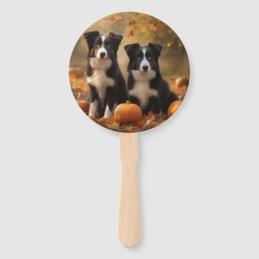 Border Collie Puppy Herfst Delight Pompoen Handwaaier (Achterkant)