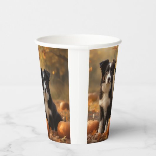 Border Collie Puppy Herfst Delight Pompoen Papieren Bekers (Rechts)