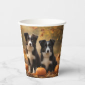 Border Collie Puppy Herfst Delight Pompoen Papieren Bekers (Voorkant)
