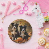 Border Collie Puppy Herfst Delight Pompoen Papieren Bordje (Feest)