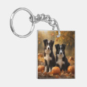 Border Collie Puppy Herfst Delight Pompoen Sleutelhanger (Voorkant Links)