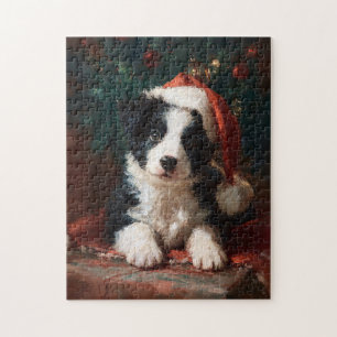 Border Collie Puppy Kerstschilderij Legpuzzel