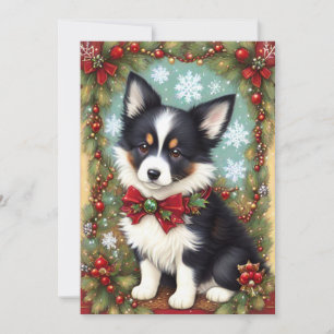 Border Collie Puppy Retro Vintage Kerstmis Feestdagenkaart