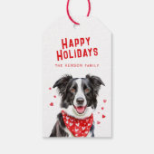 Border Collie Red Heart Bandana Kerstmis Cadeaulabel (Achterkant)