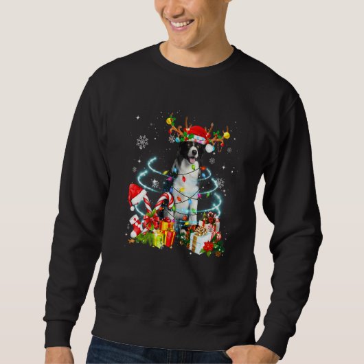 Border Collie Reindeer Christmas Tree Lights Pajam Trui (Voorkant)