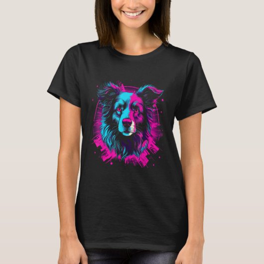 Border Collie Retro Vaporwave Design T-shirt (Voorkant)