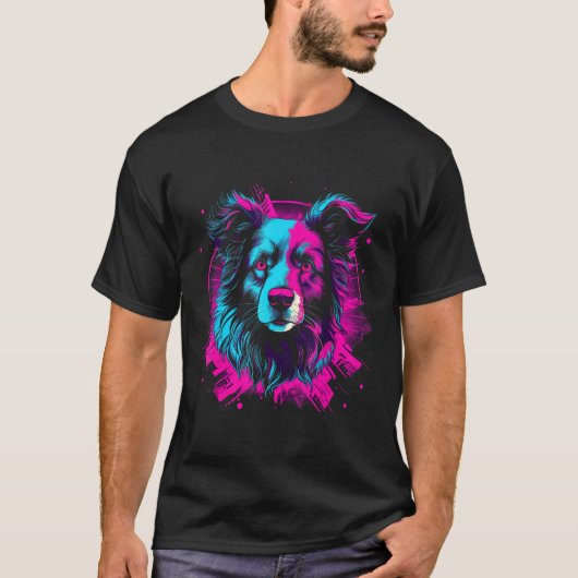 Border Collie Retro Vaporwave Design T-shirt (Voorkant)