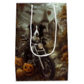 Border Collie Riding Motorfiets Halloween Eng Medium Cadeauzakje (Achterkant)