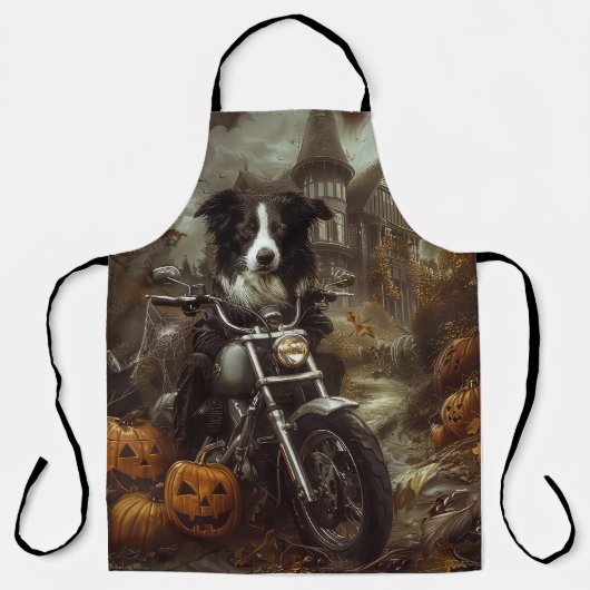 Border Collie Riding Motorfiets Halloween Eng Schort (Voorkant)
