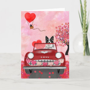Border Collie rijdt Auto met Hartjes Valentijnsdag Feestdagen Kaart