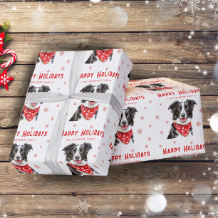 Border Collie Rode Hart Sjaal Kerst Foto Cadeaupapier