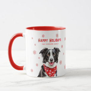 Border Collie Rode Hart Sjaal Kerstmis Mok