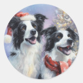 Border Collie Round Christmas Sticker (Voorkant)