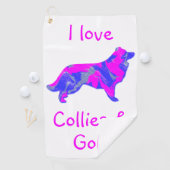 Border Collie Roze Hond Silhouet Monogram Golfhanddoek (Insitu)