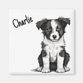 Border Collie Sheepdog Puppy Custom Name Cute Magneet