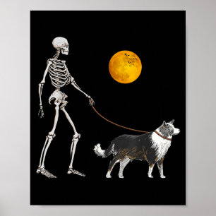 Border Collie Skelet Hond Wandelen Halloween Poster