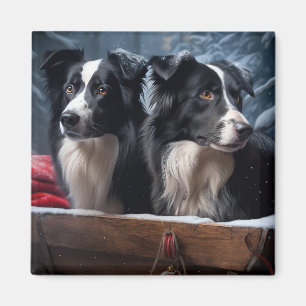 Border Collie Sneeuw Slede Kerst Decoratie Magneet