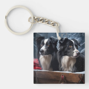 Border Collie Sneeuw Slede Kerst Decoratie Sleutelhanger