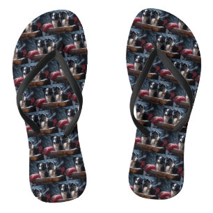 Border Collie Sneeuw Slede Kerst Decoratie Teenslippers