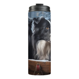 Border Collie Sneeuw Sleebellen Kerst Decoratie Thermosbeker