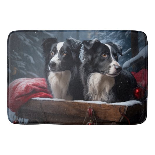 Border Collie Snowy Sleigh Kerst Decor Badmat (Voorkant)