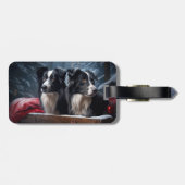 Border Collie Snowy Sleigh Kerst Decor Bagagelabel (Achterkant horizontaal)