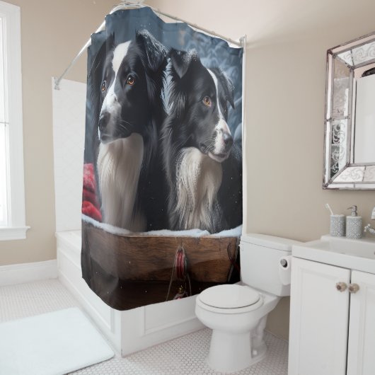 Border Collie Snowy Sleigh Kerst Decor Douchegordijn (In situ)