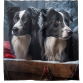 Border Collie Snowy Sleigh Kerst Decor Douchegordijn (Voorkant)