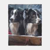 Border Collie Snowy Sleigh Kerst Decor Fleece Deken (Voorkant)