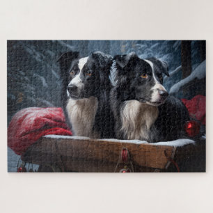 Border Collie Snowy Sleigh Kerst Decor Legpuzzel